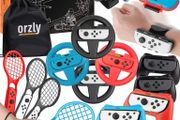 Sports Family Party Pack Accessories Bundle designed for Nintendo Switch and OLED Console Games with Tennis Badminton Rackets, Controller Grips, Wheels &amp; Wrist Dance Bands - With Carry sack (FREE POSTAGE)