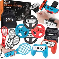 Sports Family Party Pack Accessories Bundle designed for Nintendo Switch and OLED Console Games with Tennis Badminton Rackets, Controller Grips, Wheels & Wrist Dance Bands - With Carry sack (FREE POSTAGE)