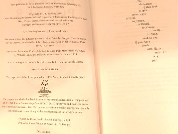 Harry Potter And The Deathly Hallows First Edition