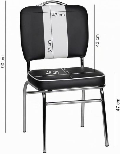 Set of 2 Retro American Diner Dining Chairs Black Faux Leather Chrome Kitchen Chairs 1950s Vintage