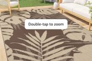 Waterproof Outdoor Rug, 240x300cm, Beige &amp; Brown Anti-slip Reversible Plastic Straw Garden Rugs, Easy Cleaning Carpet for Camping, Patio, Beach, Picnic, Backyard