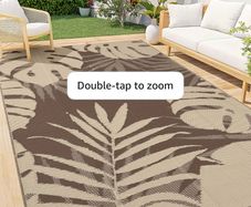 Waterproof Outdoor Rug, 240x300cm, Beige & Brown Anti-slip Reversible Plastic Straw Garden Rugs, Easy Cleaning Carpet for Camping, Patio, Beach, Picnic, Backyard
