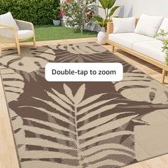 Waterproof Outdoor Rug, 240x300cm, Beige & Brown Anti-slip Reversible Plastic Straw Garden Rugs, Easy Cleaning Carpet for Camping, Patio, Beach, Picnic, Backyard