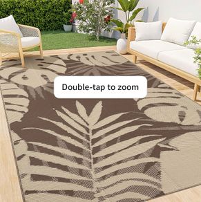 Waterproof Outdoor Rug, 240x300cm, Beige & Brown Anti-slip Reversible Plastic Straw Garden Rugs, Easy Cleaning Carpet for Camping, Patio, Beach, Picnic, Backyard