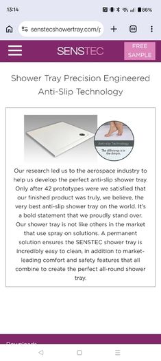 Senstec shower tray