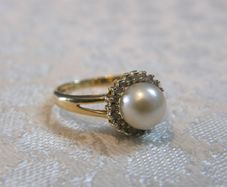 PRICE DROP 14K Gold Cultured Pearl and Diamond Cluster Ring, Size N, Vintage Style, 2.5g