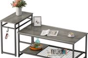Coffee Table Set Modern Coffee Table with Adjustable Storage Shelf 123CM Industrial Sofa Side Tables for Living Room Modern Nesting Tables Rustic Brown (FREE POSTAGE)