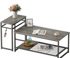 Coffee Table Set Modern Coffee Table with Adjustable Storage Shelf 123CM Industrial Sofa Side Tables for Living Room Modern Nesting Tables Rustic Brown (FREE POSTAGE)