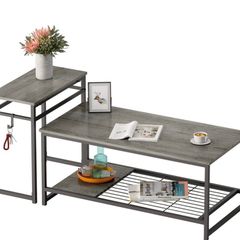 Coffee Table Set Modern Coffee Table with Adjustable Storage Shelf 123CM Industrial Sofa Side Tables for Living Room Modern Nesting Tables Rustic Brown (FREE POSTAGE)