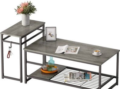 Coffee Table Set Modern Coffee Table with Adjustable Storage Shelf 123CM Industrial Sofa Side Tables for Living Room Modern Nesting Tables Rustic Brown (FREE POSTAGE)