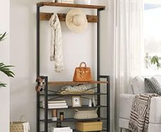 Rustic Coat Stand with Shoe Storage Bench
