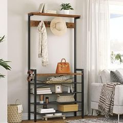 Rustic Coat Stand with Shoe Storage Bench
