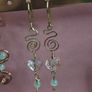 Handmade Brass Drops, Wire Swirl Jewelry, Pink Crystal Bead Dangles, Boho Ear Hooks Image 10