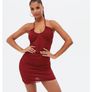 Pink vanilla dark red ruched mini halter dress Image 2