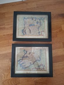 2 x genuine antique 17th century maps of ireland north and south