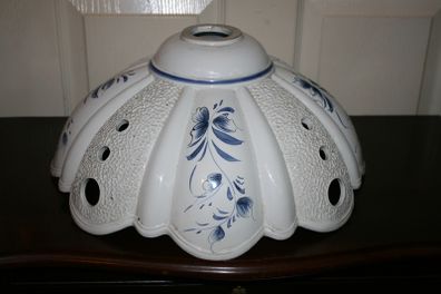 Vintage White and blue hand painted ceramic Ceiling Lampshade