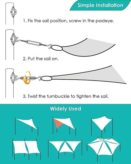 Sun Shade Sail Fixing Kit - Sail Shade Hardware Kit 304 Stainless Steel, Sun Shade Sail Hardware Kit for Garden Rectangle/Square, Heavy Duty Sun Sail Hardware Kit Installation 40 Pcs (FREE SHIPPING)