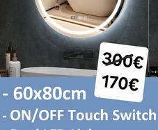 LED Bathroom Mirror 60c80cm Oval Clock Antifog