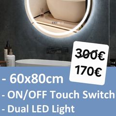 LED Bathroom Mirror 60c80cm Oval Clock Antifog
