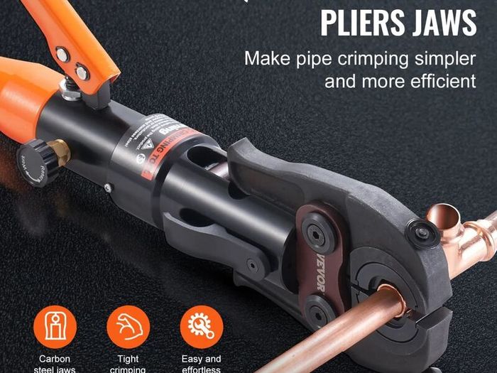 Copper Tube Fittings Hydraulic Pipe Crimping Tool, Pressing Plier with TH16, TH20, TH26, TH32 Quick Change Jaws, 360 Rotatable Press Kit for Confined Spaces Tee Fittings Hydraulically Driven