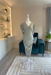 Ladies Light Sage Green Ruched AX Paris Dress