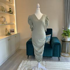 Ladies Light Sage Green Ruched Dress from Ax Paris