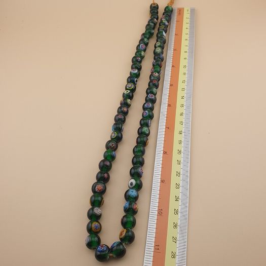 Vintage African Eyes Green Glass Beads Necklace 22 inches