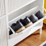 Modern Shoe Cabinet 4 Door Slim Storage Unit with Flap Doors Black or White Image 4