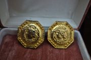 Vintage Medusa Cameo Clip On Earrings Etruscan Style Bold Statement Jewelry