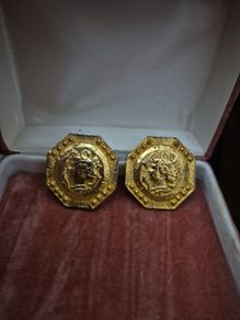 Vintage Medusa Cameo Clip On Earrings Etruscan Style Bold Statement Jewelry