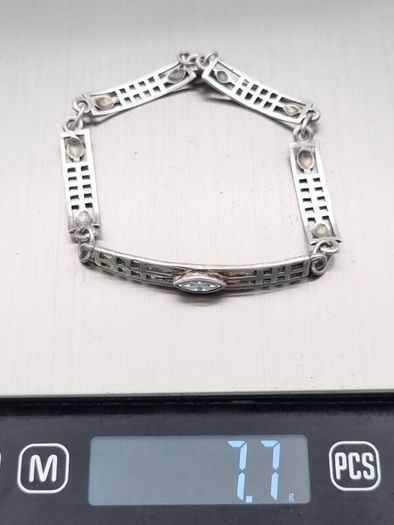 Vintage Geometric 925 Sterling Silver Cubic Zirconia Bracelet