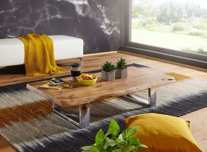 Solid Wood Live Edge Coffee Table  Rustic Modern Living Room Table