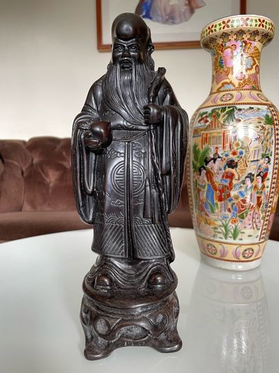 Rare Vintage Resin Asian Japanese Statue Fukurokuju Lucky God