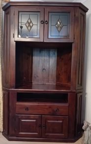 Solid Wood Corner Display Unit / TV Cabinet with Leadted Glass Doors