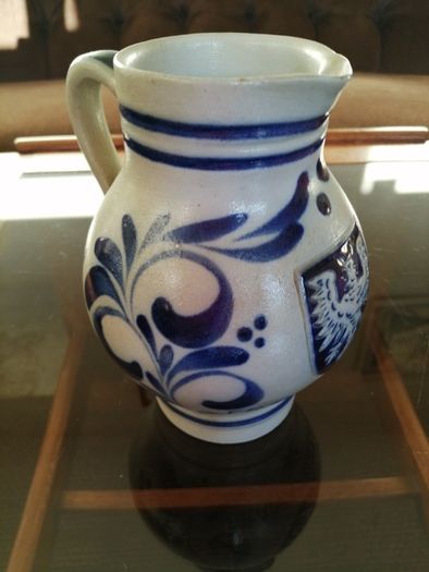 Set of Two Vintage German Salt Glazed stoneware Jugs and a French Fondue or Nibbles Plate.