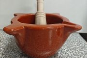 Vintage Vilmor French Glazed Terracotta Mortar &amp; Wooden Pestle Set