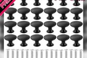 24Pcs Round Cabinet Knobs, 30mm Matted Black Mushroom Drawer Knobs Door Pull Handle for Single Hole Cupboard Wardrobe Furniture - with 24Pcs Screws (FREE POSTAGE)