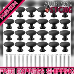 24Pcs Round Cabinet Knobs, 30mm Matted Black Mushroom Drawer Knobs Door Pull Handle for Single Hole Cupboard Wardrobe Furniture - with 24Pcs Screws (FREE POSTAGE)