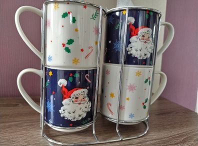 Retro Vintage Style Christmas Nesting Mugs