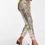 In The Style exclusive for ASOS sequin jogger in light gold Image 4