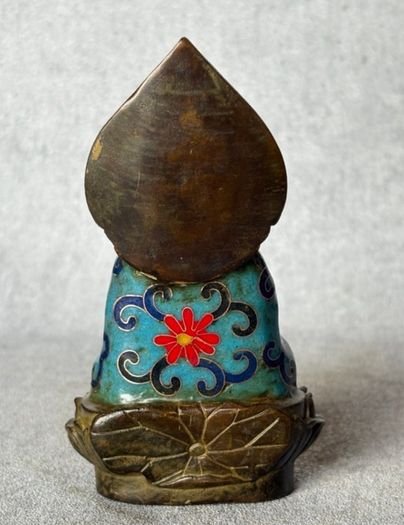 Cloisonne Guanyin Sitting On A Lotus Throne - Enameled  Bronze, Signed