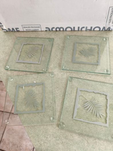 Set of 4 Glass Coasters .