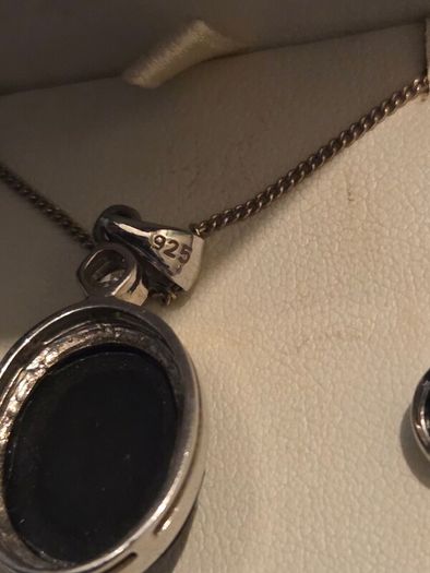925 Sterling Silver Black Onyx Stone Necklace and Earrings