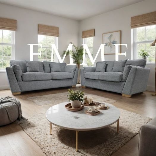 Emme Grey & Beige Fabric Sofa Set