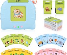 Talking Flash Cards Educational Toys for Toddlers 1-6 Years Old Preschool Learning Toys for Boys Girls 112 Pcs Double-Side Cards 224 Words Reading Toy for Kids Christmas Birthday (Blue/Pink)