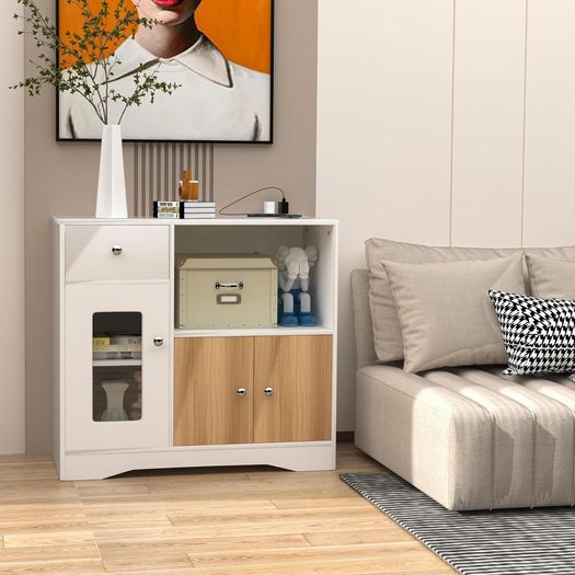 Sideboard for Kitchen, Sideboard with Socket for Microwave, Kitchen Cabinet with Drawers, Storage Cabinet for Dining Room, Kitchen, Living Room, 83 x 40 x 80 cm
