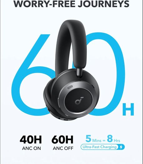 soundcore Space One Pro by Anker, Adaptive Active Noise Cancelling Headphones, Super Foldable Design, 60H Lossless Audio, Ultra-Fast Charging, Hi-Res Wireless Audio with LDAC, Comfortable Fit