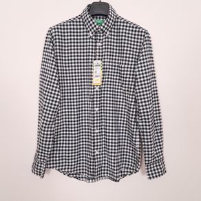 United Colors of Benetton Black & White Gingham Check Long Sleeve Shirt Mens Size S