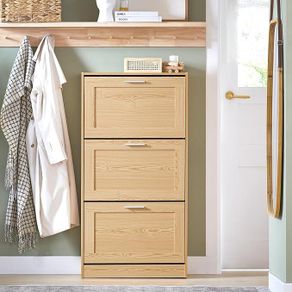 Shoe Cabinet Shoe Cabinet Shoe Chest of Drawers Entrance Cabinet, with 3 Doors for Corridor Entrance, 60x23x115 cm, Wood