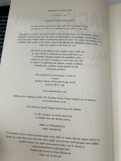 Paul McGrath, Signed Autobiography Back From The Brink, Irish Football Legend